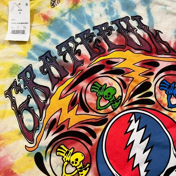 🐢 '21 Grateful Dead Band Wild Tie Dye Skull And Skeleton Bertha Deadstock Tee - Picture 9 of 16